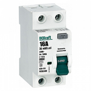 Выключатель дифференциального тока DEKraft УЗО-03 2П 16А 30мА тип AC, 6кА 14205DEK