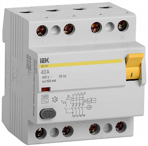 Выключатель дифференциального тока IEK ВД1-63 4П 40А 100мА тип AC MDV10-4-040-100