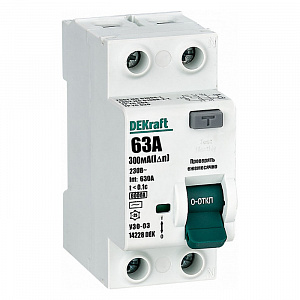 Выключатель дифференциального тока DEKraft УЗО-03 2П 63А 300мА тип AC, 6кА 14228DEK