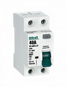 Выключатель дифференциального тока DEKraft УЗО-03 2п 40А 30мА тип A 6кА 14264DEK