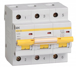 Автоматический выключатель IEK ВА47-100 20А 3п 10кА, C MVA40-3-020-C