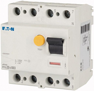 Выключатель дифференциального тока Eaton PF6 4П 25А 30мА тип AC, 6кА 286504