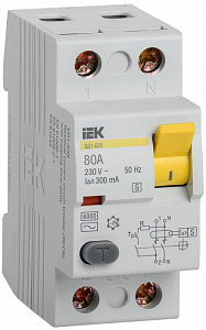 Выключатель дифференциального тока IEK ВД1-63S 2п 80А 300мА тип ACS, селективный MDV12-2-080-300