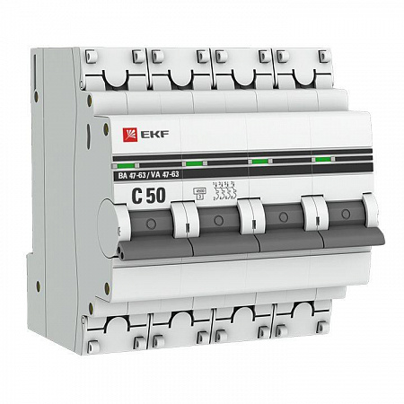 Автоматический выключатель EKF ВА 47-63 PROxima 50А 4п 4.5кА, C