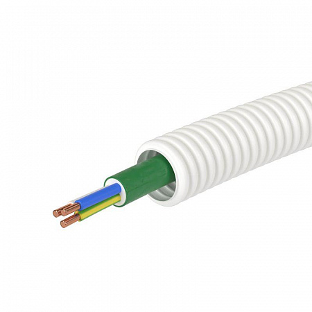 Труба гофрированная DKC ПЛЛ HF 20мм с кабелем ППГнг(А)-HF 3х2.5 РЭК ГОСТ+ белый, 50 м/уп.