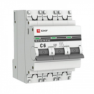 Автоматический выключатель EKF ВА 47-63 PROxima 6А 3п 4.5кА, C mcb4763-3-06C-pro