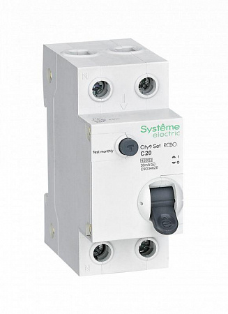 Дифференциальный автоматический выключатель Systeme Electric City9 Set 2п (1P+N) C 20А 30мА тип AC 4.5кА
