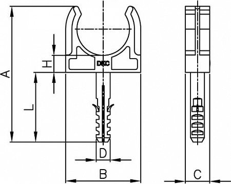 Держатель DKC для труб 16 мм, с защелкой и дюбелем 10 шт/уп.
