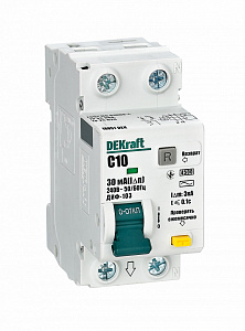 Дифференциальный автоматический выключатель DEKraft ДИФ-103 1П+N 10А 30мА, тип AC, 4.5кА, C 16051DEK