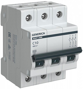 Автоматический выключатель GENERICA 3п C 10А 4.5кА ВА47-29М MVA21-3-010-C-G
