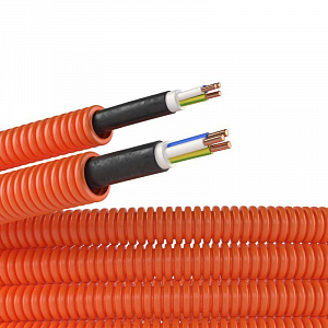 Труба гофрированная DKC ПНД 16мм с кабелем ВВГнг(А)-LS 3х1.5 РЭК ГОСТ+ оранжевый, 100 м/уп. 7L916100