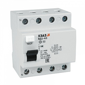 Выключатель дифференциального тока КЭАЗ 4п 50А 100мА тип AC ВД1-63 4350 УХЛ4 221956