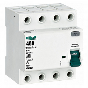 Выключатель дифференциального тока DEKraft УЗО-03 4П 40А 100мА тип AC, 6кА 14243DEK