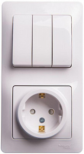 Блок скрытой установки Systeme Electric Glossa белый, выключатель 3-клавишный, розетка 1-местная защитные шторки с заземлением GSL000178