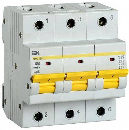 Автоматический выключатель IEK ВА47-150 3п D 80А 15кА