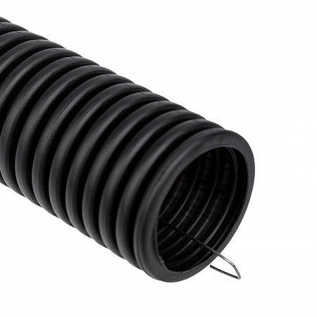 Труба гофрированная Rexant ПНД 40 мм, с протяжкой черная, 15 м/уп.