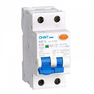 Дифференциальный автоматический выключатель CHINT NB1L 1П+N 32А 30мА, тип AC, 10кА, C, 36мм 203110