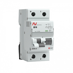 Дифференциальный автоматический выключатель EKF DVA-6 Averes 1П+N 16А 30мА, тип AC, 6кА, B rcbo6-1pn-16B-30-ac-av