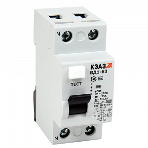 Выключатель дифференциального тока КЭАЗ ВД1-63 2П 25А 30мА тип AC 221903