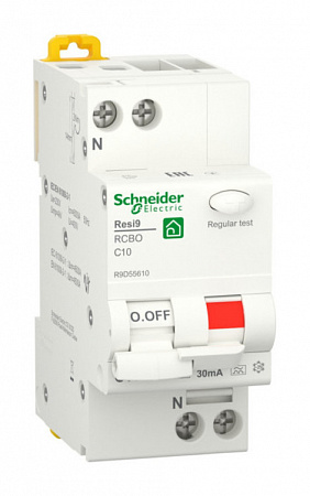 Дифференциальный автоматический выключатель Schneider Electric Resi9 1П+N 10А 30мА, тип A, 6кА, C