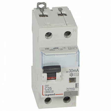 Дифференциальный автоматический выключатель Legrand DX3 1П+N 25А 30мА, тип AC, 6кА, C