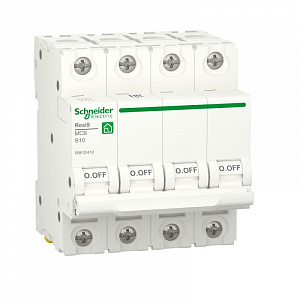 Автоматический выключатель Schneider Electric Resi9 10А 4п B, 6 кА R9F02410