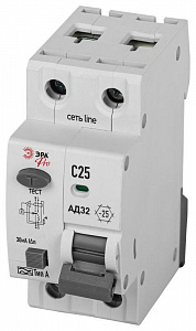 Дифференциальный автоматический выключатель ЭРА 1P+N C25 30мА тип А АВДТ 4.5кА PRO D32E2C25А30 АД32 электронное Б0057385