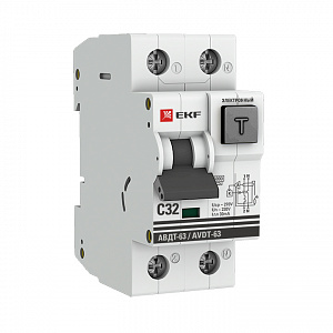 Дифференциальный автоматический выключатель EKF АВДТ-63 PROxima 2П 32А 30мА, тип A, 6кА, C DA63-32-30e