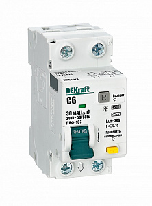 Дифференциальный автоматический выключатель DEKraft ДИФ-103 1П+N 6А 30мА, тип AC, 4.5кА, C 16050DEK