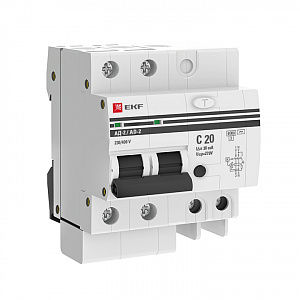 Дифференциальный автоматический выключатель EKF АД-2 PROxima 2П 20А 30мА, тип AC, 6кА, C DA2-6-20-30-pro