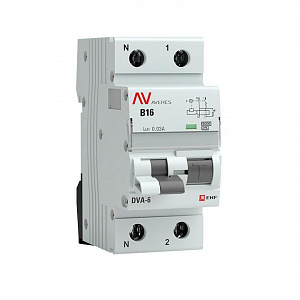 Дифференциальный автоматический выключатель EKF Averes DVA-6 2п 1P+N B 16А 30мА тип A 6кА rcbo6-1pn-16B-30-a-av