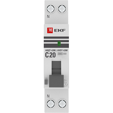 Дифференциальный автоматический выключатель EKF АВДТ-63М PROxima 2П 20А 30мА, тип AC, 6кА, C