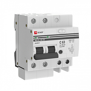 Дифференциальный автоматический выключатель EKF АД-2S PROxima 2П 63А 300мА, тип AC, 4.5кА, C DA2-63-300S-pro