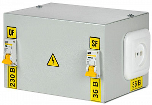 Ящик с понижающим трансформатором IEK ЯТП 0.25 220/36В, 2 выключателя MTT12-036-0250