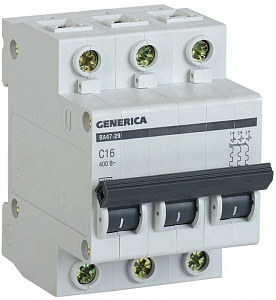 Автоматический выключатель IEK ВА47-29 GENERICA 16А 3п 4.5кА, C MVA25-3-016-C