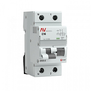 Дифференциальный автоматический выключатель EKF DVA-6 Averes 2п 16А C 30мА тип AC 6кА rcbo6-1pn-16C-30-ac-av