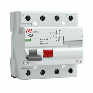 Выключатель дифференциального тока EKF AVERES DV 4п 40А 30мА тип A rccb-4-40-30-a-av