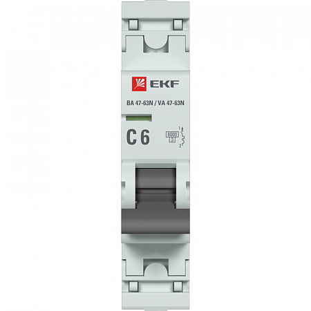 Автоматический выключатель EKF PROxima ВА 47-63N 1п C 6А 6кА