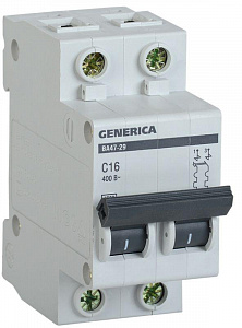 Автоматический выключатель IEK ВА47-29 GENERICA 16А 2п 4.5кА, C MVA25-2-016-C