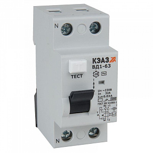 Выключатель дифференциального тока КЭАЗ ВД1-63 2п 16А 30мА тип AC, ВД1-63-2216-АС-УХЛ4 221902