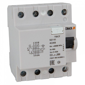 Выключатель дифференциального тока КЭАЗ 4п 25А 30мА ВД1-63-4225-АС УХЛ4 электронное 318479