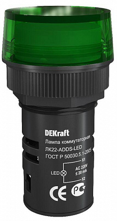 Лампа коммутационная DEKraft ЛК22-ADDS-GRN-LED зеленая
