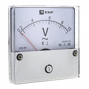 Вольтметр EKF на панель 80х80 мм 500В аналоговый, прямое подключение vma-801-500