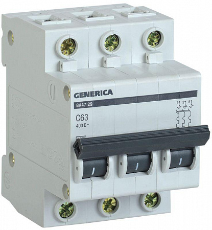 Автоматический выключатель IEK ВА47-29 GENERICA 63А 3п 4.5кА, C