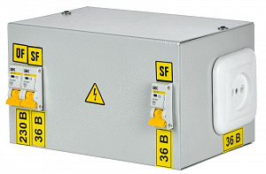 Ящик с понижающим трансформатором IEK ЯТП 0.25 220/36В, 3 выключателя MTT13-036-0250